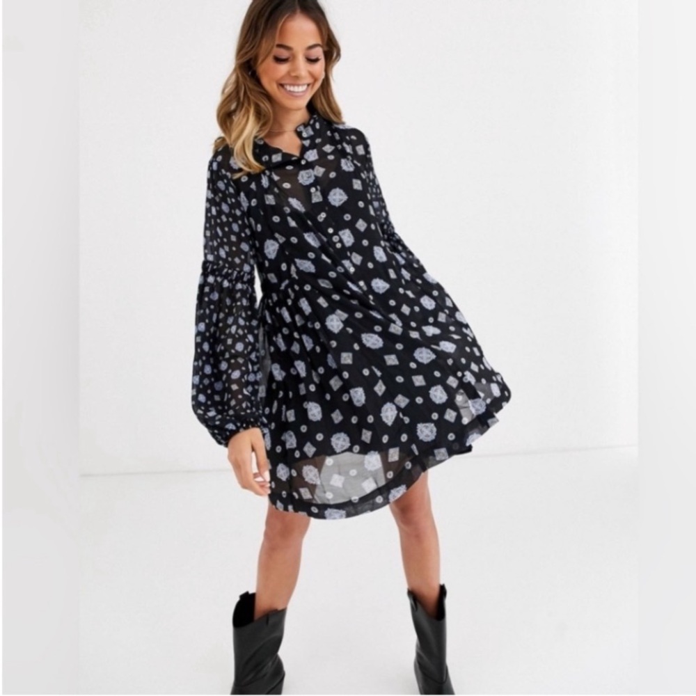 Free People Turn Turn Mock Neck Mini Dress XS Trapeze Boho Festival